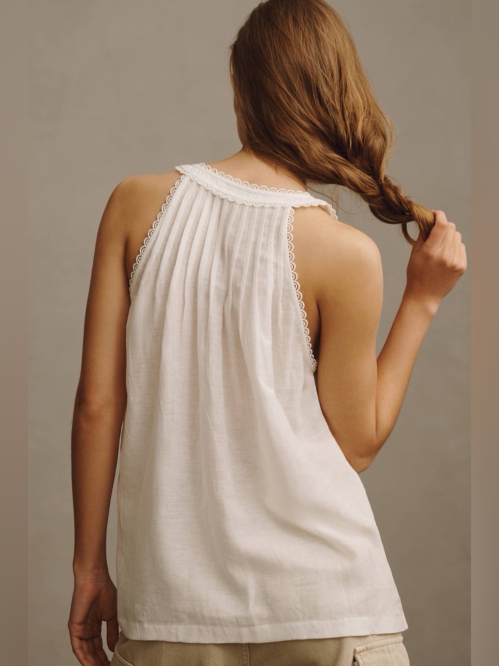 Anthropologie Ranna Gill Linen Lace Tank in White, Size Large - Picture 3 of 12